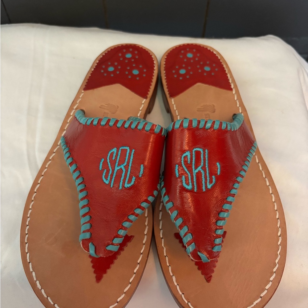 Elegant Red and Blue Leather Sandals